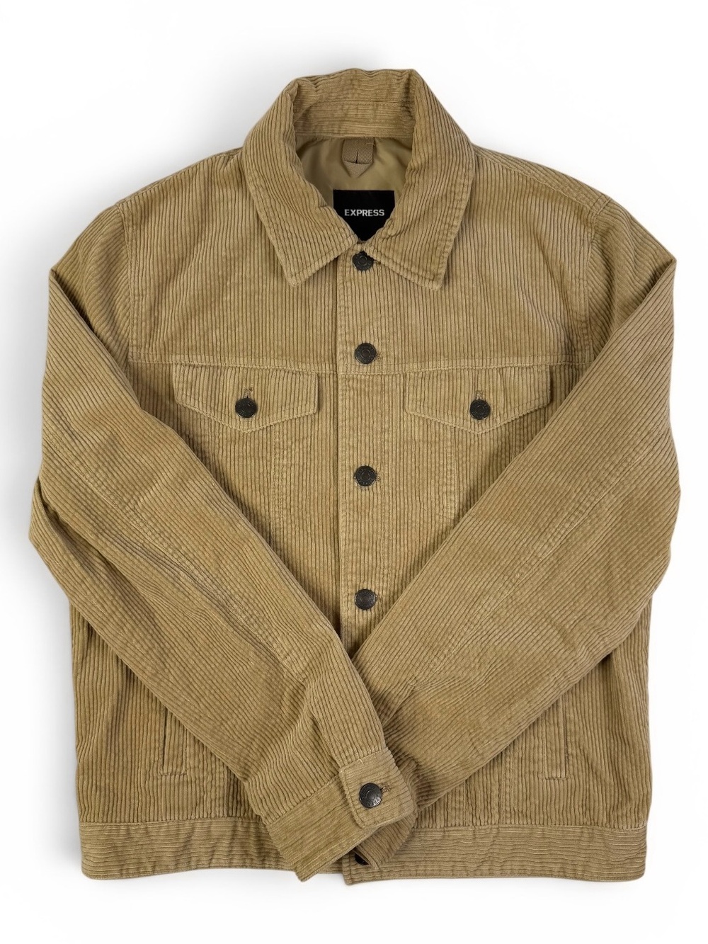 Express Corduroy Trucker Jacket Tan Khaki Lined Men’s Medium Coat - Picture 5 of 11